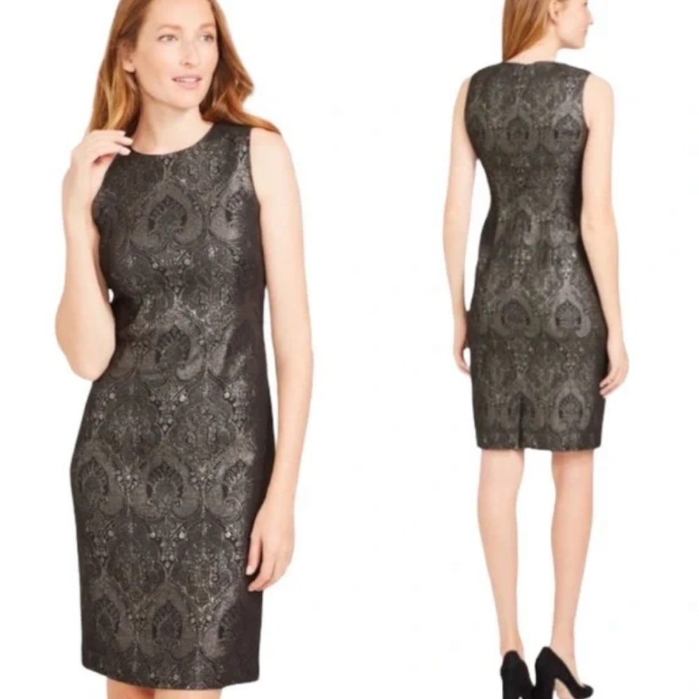 NWT J. MCLAUGHLIN Belinda Sheath Dress Zahara Jacquared Black Champagne Size S